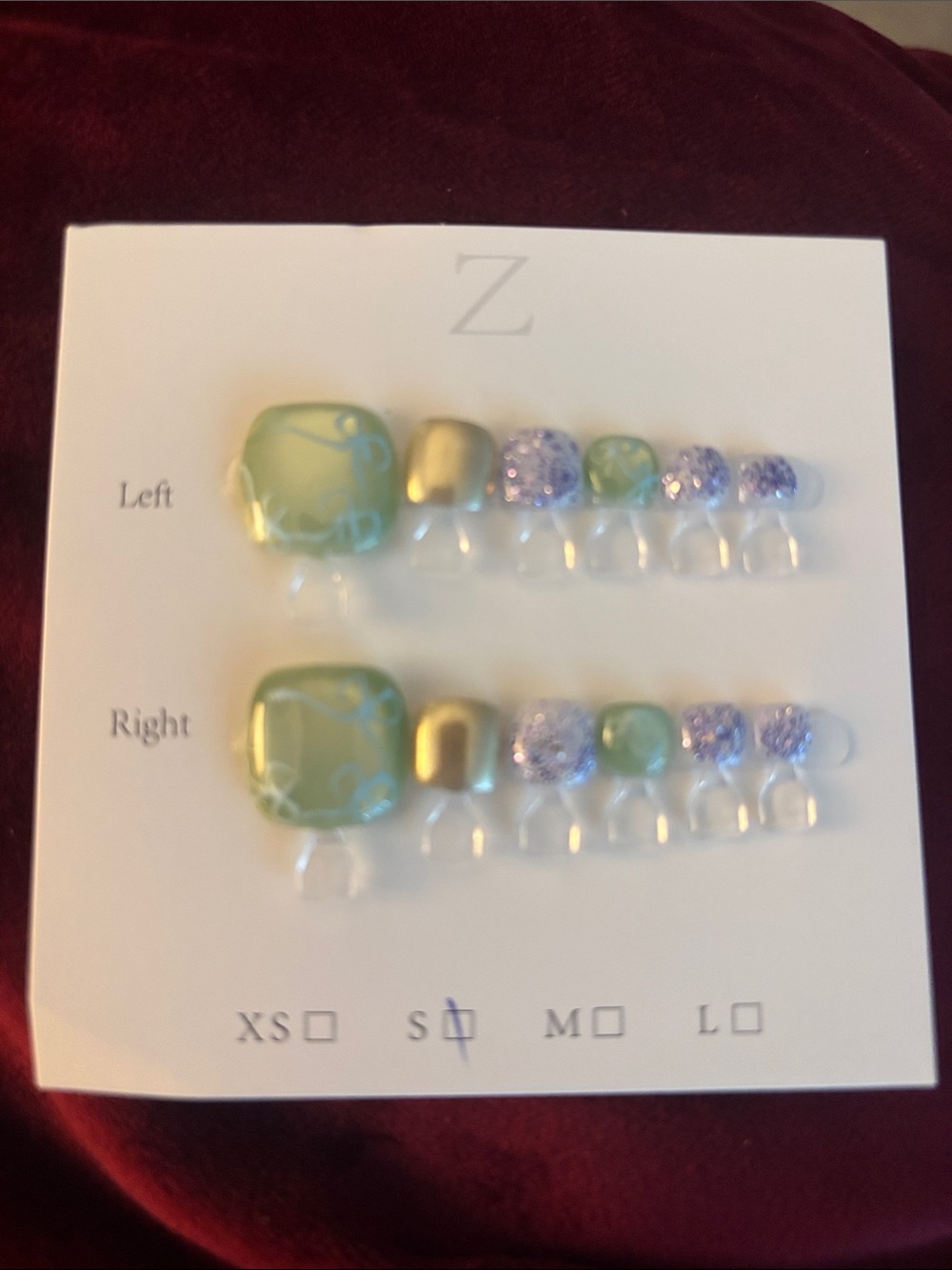 Green and Lavender Decorative Toe Nail Set